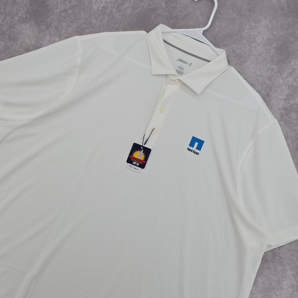 Johnnie-O Performance White Golf Polo Shirt XXL UPF 50 NetApp Sun Protection